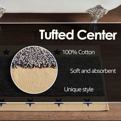 VHC Brands Bathroom Bath Mat Cotton Floor Rug for Shower My Country Collection Rectangle 17×36 Star Khaki