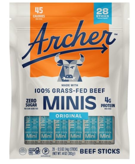 Archer Mini Grass‑Fed Beef Sticks (28-pack), High Protein Snack — 28 x 0.5 oz Sticks