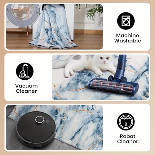 Tapis bleu abstrait lavable et antidérapant pour grand salon chic 150x210 - 5