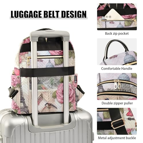 GAIGEO Vintage Postcards and Vintage Roses Womens Daily Backpack, Backpack with Suitcase Strap, Fashionable Backpack for Women, M4