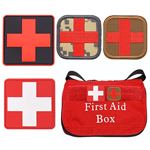 4 piezas Parche médico de punto Cruz médica táctica roja Parche Bordado Cruz Medica Parches de apliques decorativos para mochila, bolso, sombrero, ropa, chaquetas, uniforme PVC y bordado
