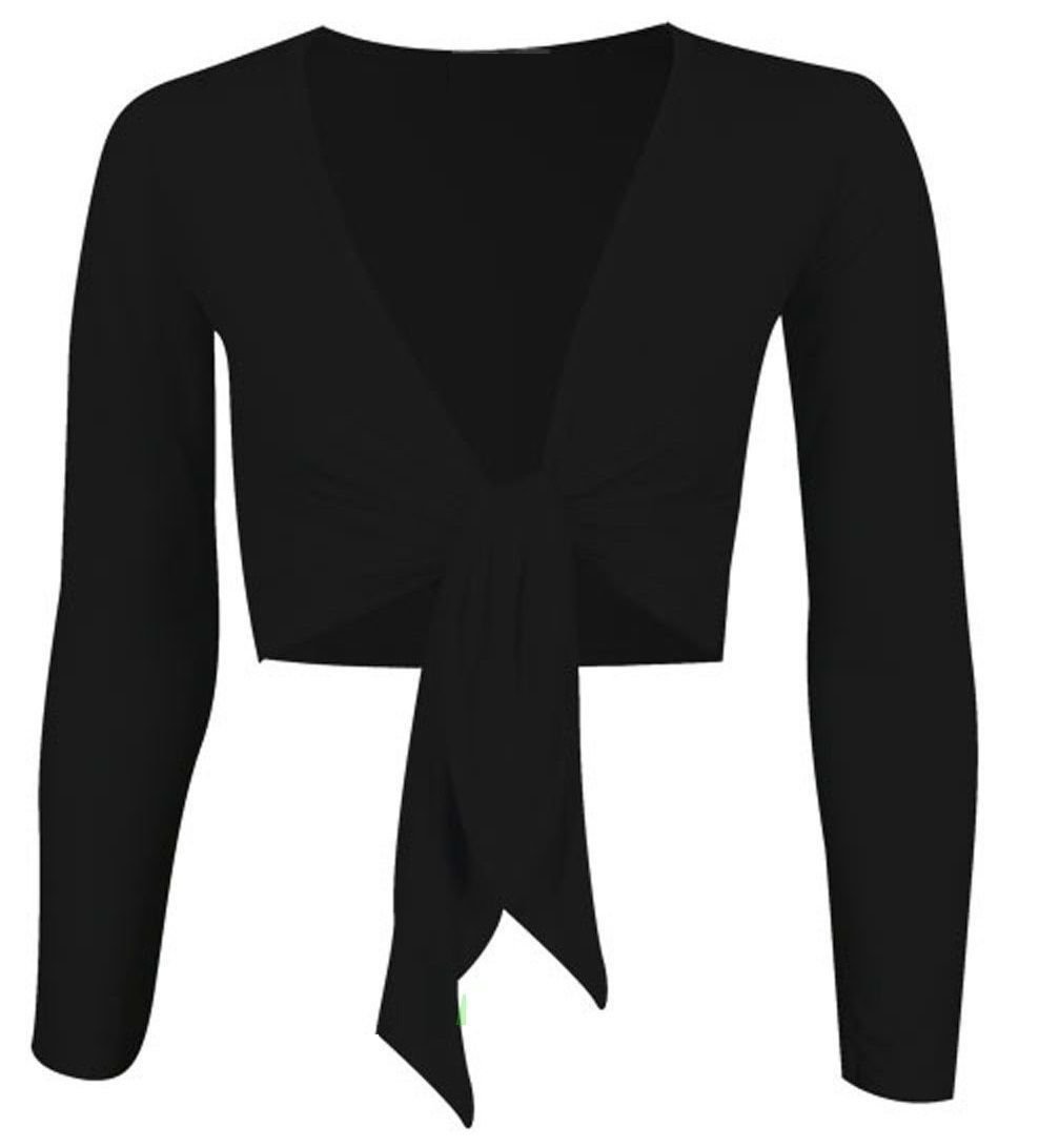 66 Fd Women's Black Plain Bolero Front Tie Knot Shrug Cropped Long Sleeve Cardigan Top 8-22 (S/M, )