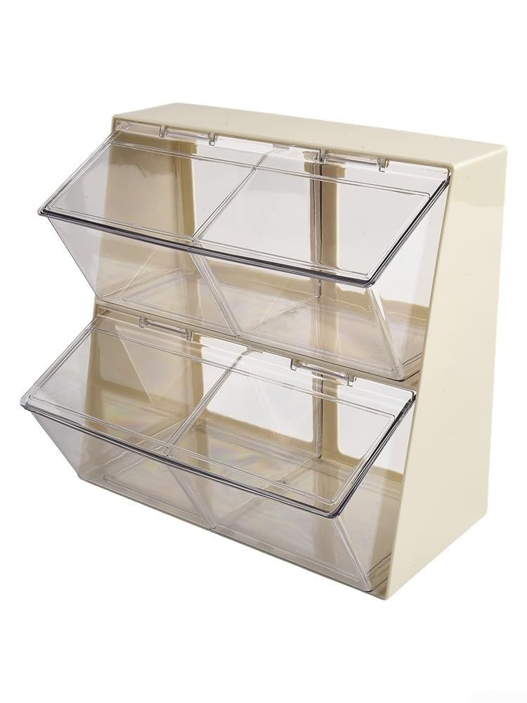 Boîte de rangement en plastique robuste pour sachets de thé et capsules de café avec configuration à deux niveaux pour la maison ou le bureau (blanc)