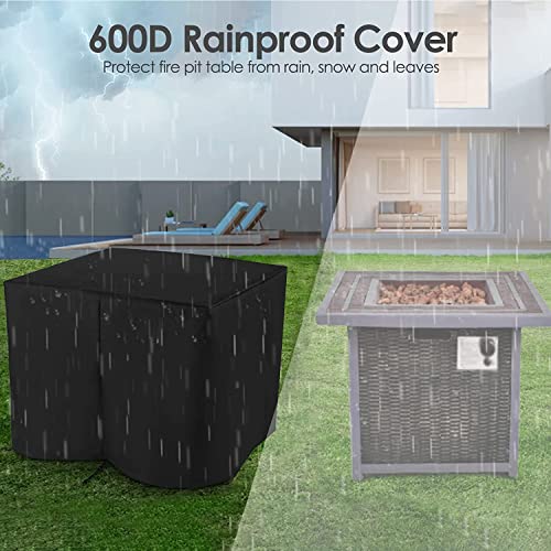 Gas Feuerstelle, Feuerstelle inkl. Wasserfeste Schutzhülle, Lavasteinen, Tischplatte & Funkenschutz,72.5 * 72.5 * 67.5 cm,14,5 kW, 28 Zoll Gaskamin Outdoor, Automatische Zündung, Esstisch & Heizung – Bild 4