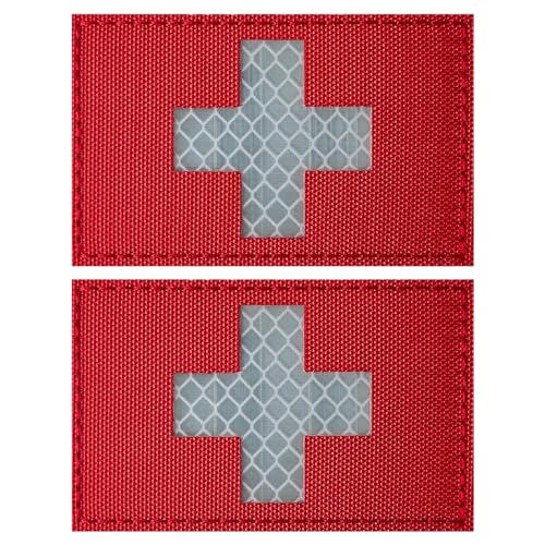 ZESION 2Pcs Reflective Red Cross Medic Patches Medical Red Cross Morale Hook and Loop Badge First Aid Patches for IFAK Trauma Pouch EMT EMS EDC Bag