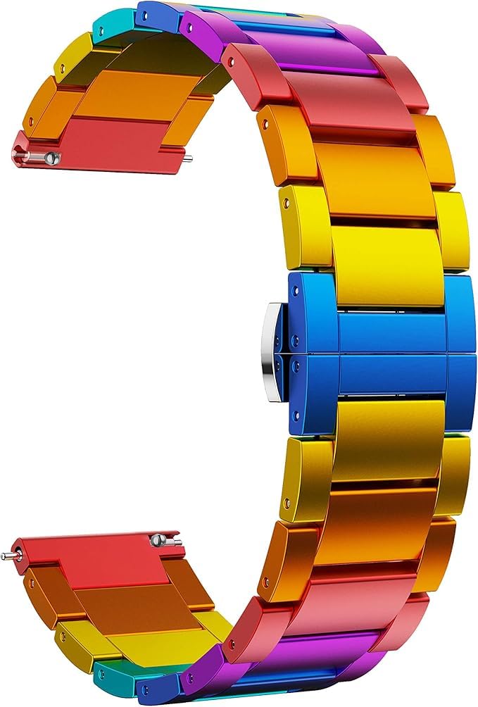 Photo 1 of BAIHUIAM 22mm Band Compatible with Samsung Galaxy Watch 3 45mm/Gear S3 Frontier Band, Quickfit Aluminum Metal Strap for Garmin Vivoactive 4/Venu 2/Huawei GT4 46mm, Rainbow (Rainbow)
