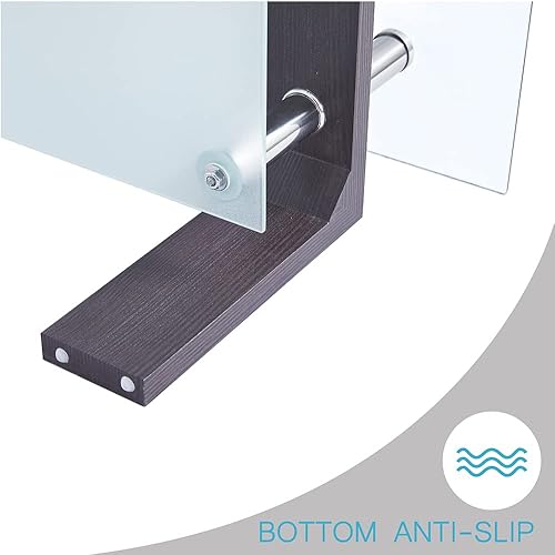 Miniatura 3 de Btrpily Mesa auxiliar rectangular de nogal, 39.5 x 23.5 x 17.5 pulgadas, mesa de vidrio con estante inferior, esquinas inferiores ajustables