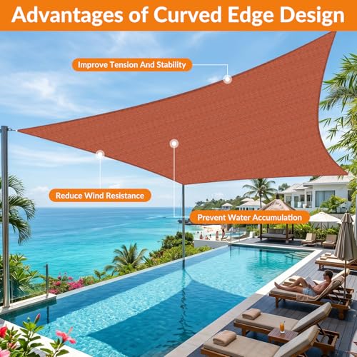 Image of KANAGAWA 24'X24' Sun Shade Sail Rust Red Curved Rectangle