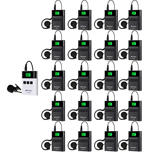 Retekess TT122 Sistema de Guía Turística Inalámbrico 2.4G, Dispositivos de Escucha Asistida | para Iglesia, Tours, Traducción Simultánea, 492 pies, Emparejamiento Automático, 1 Transmisor 20 Receptores