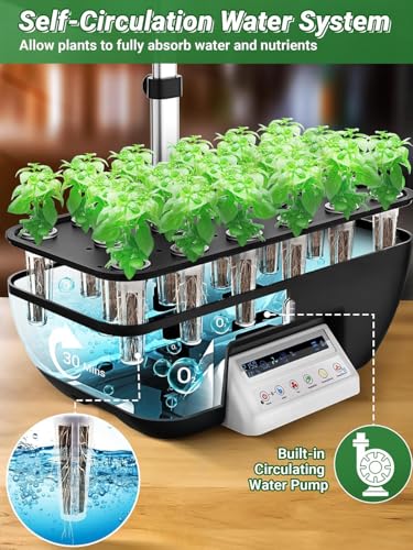 Sistema di coltivazione idroponica – Kit di germinazione interna con pompa, serbatoio dell'acqua rimovibile, luce di crescita automatica a LED e pannello touch LCD per casa, cucina e giardinaggio