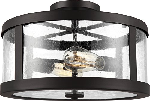 Feiss SF341ORB Harrow Glass Semi Flush Ceiling Lighting, Bronze, 2-Light (15"Dia x 10"H) 120watts