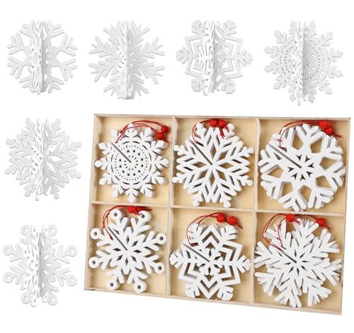 Anstore 24 Stück Schneeflocken Deko aus Holz, Christbaumschmuck Deko...