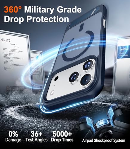 Image of Designed for iPhone 17 Pro Max Case, [Built-in Invisible Kickstand][Compatible with MagSafe][Military Grade Shockproof] Slim Translucent Matte Phone Case 6.9 inch (Blue)