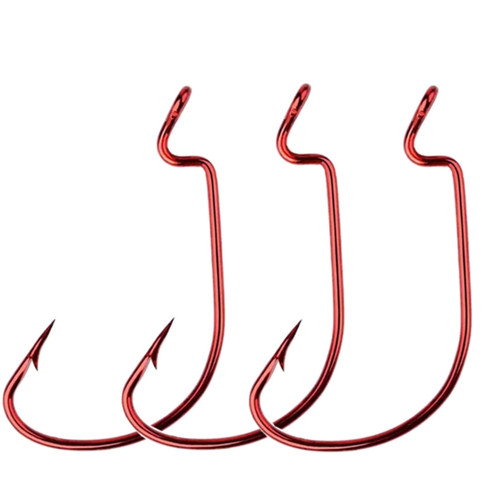 CAJOAUIS 100Pcs Offset Worm Fishing Hooks Red Jig Fish Hooks Size1# 2# 1/0 2/0 3/0 4/0 5/0 (1#-100pcs)