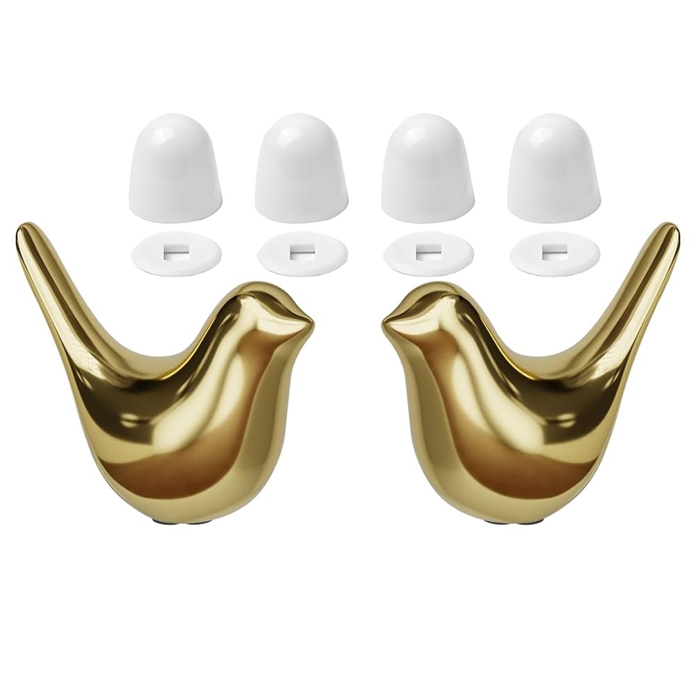Rersduyt Gold Toilet Bolt Caps Ceramic Birds 2Set Bathroom Decorative Toilet Floor Screw Cover With 4Pcs Toilet Bolt Covers