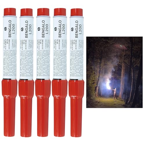 5 Bengalos L200 mit Reisszündung Signalfackel in Rot Gelb Grün Lila Weiß von Pyroweb I Feuerwerk Pyrotechnik der Kategorie 1 (Weiß)