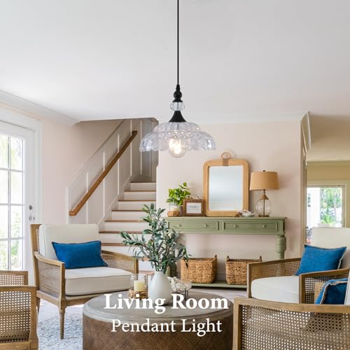 MKonpeny Farmhouse Pendant Light, Black Pendant Light Kitchen Island, Adjustable Pendant Light Fixture with Glass Shade, Pendant Lamp for Dinnng Room, Living Room, Bedroom, Hallway - image 8