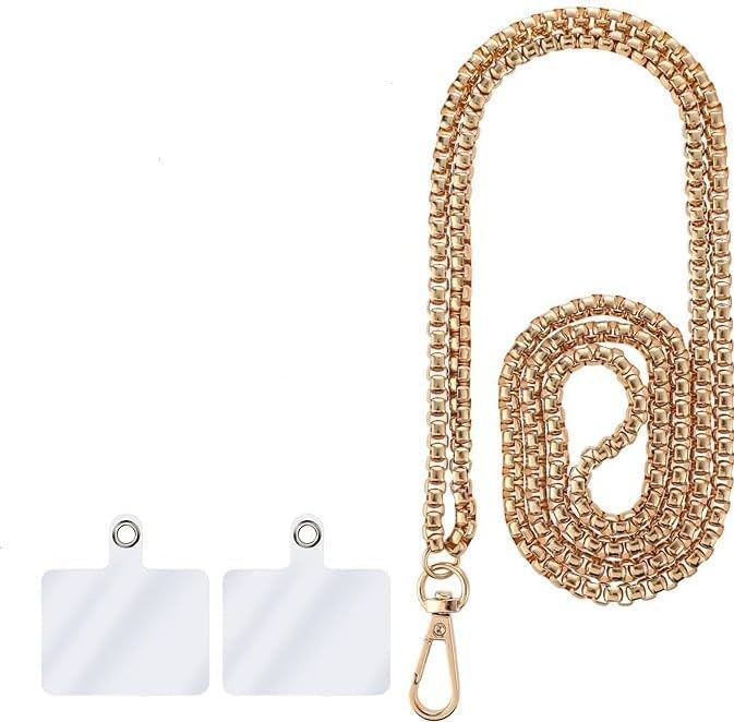 1 Set Golden Fashionable Metal Phone Chain Holder,Exquisite Universal Cell Phone Crossbody Neck Lanyard with Tether Pads Adjustable Phone Wrist Strap Convenient to Carry,Cell Phones and Accessories-image-37