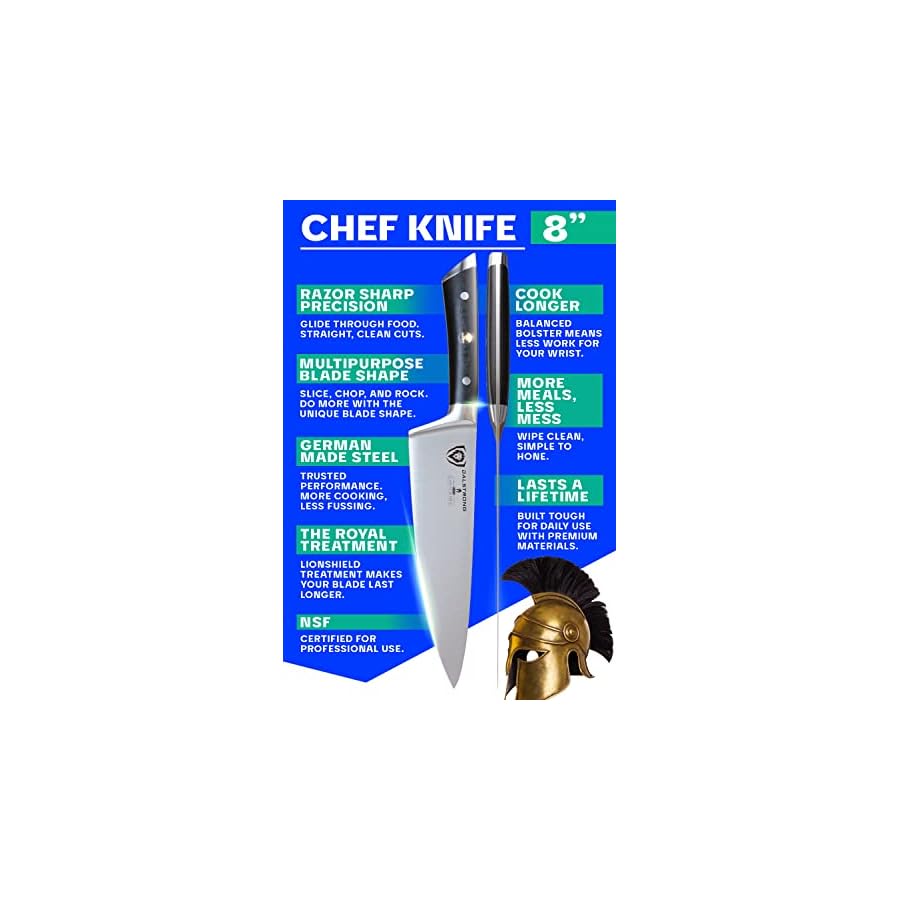 Dalstrong-Chef-Knife-8-inch-Gladiator-Series-Forged-High-Carbon-German-Steel-Razor-Sharp-Kitchen-Knife-Full-Tang-Black-G10-Handle-Sheath-Included-NSF-Certified DALSTRONG Chef Knife - 8 inch Blade - Gladiator Series ELITE - Forged HC German Steel Chef's Knife - Razor Sharp Kitchen Knife - Professional Full Tang Knife - Black G10 Handle - Sheath -NSF Certified