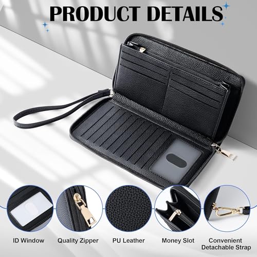 Chelmon Women's Vegan Leather Clutch Wallet with Zip, Hand Strap, Large Capacity4