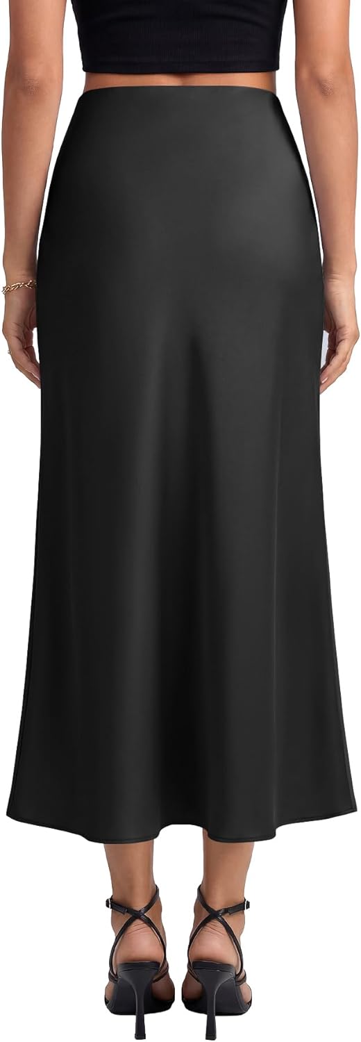 KIFOVEN Women's Satin Elastic Flare High Waist Bodycon Zipper Basic Long Skirt - Image 5