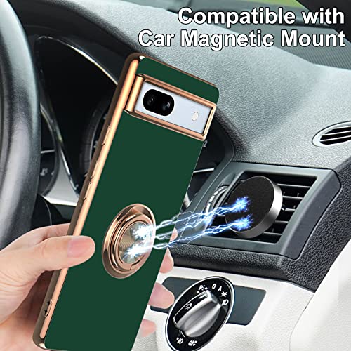 Aitipy For Google Pixel 7A Case, Built-In 360 Degree Rotation Ring Kickstand Stand With Screen Protector And Lens Protector, Luxurious Shiny Plating Edge Shockproof Protective Phone Case-Green #TOP3