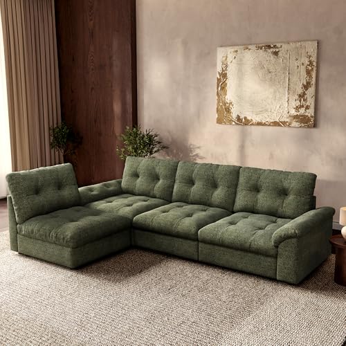 Image of Oversized Modular Sectional Sofa with Storage, Modern Deep Seat Cloud Couch for Living Room, L-Shaped Large Sectional Couch, 4 Seater, Green