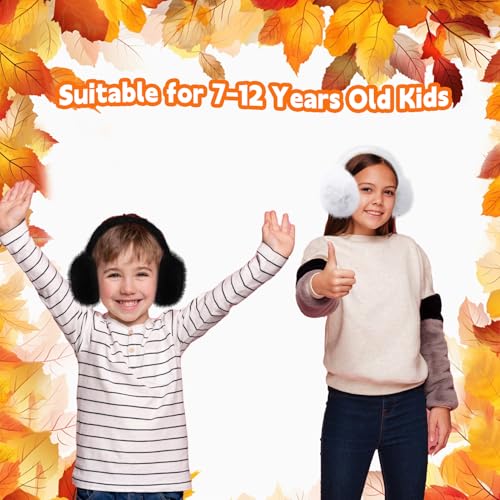 Girls Winter Earmuffs Gloves Set Kids Foldable Ear Covers Warm Plush Ear Muffs Knit Gloves, Ages 7-124