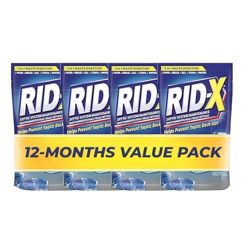 Rid-X Septic System Treatment Septic Tank Treatment 3-Monthly Supply Dual Action Septi-Pacs - 3.2 oz (Pack of 4)