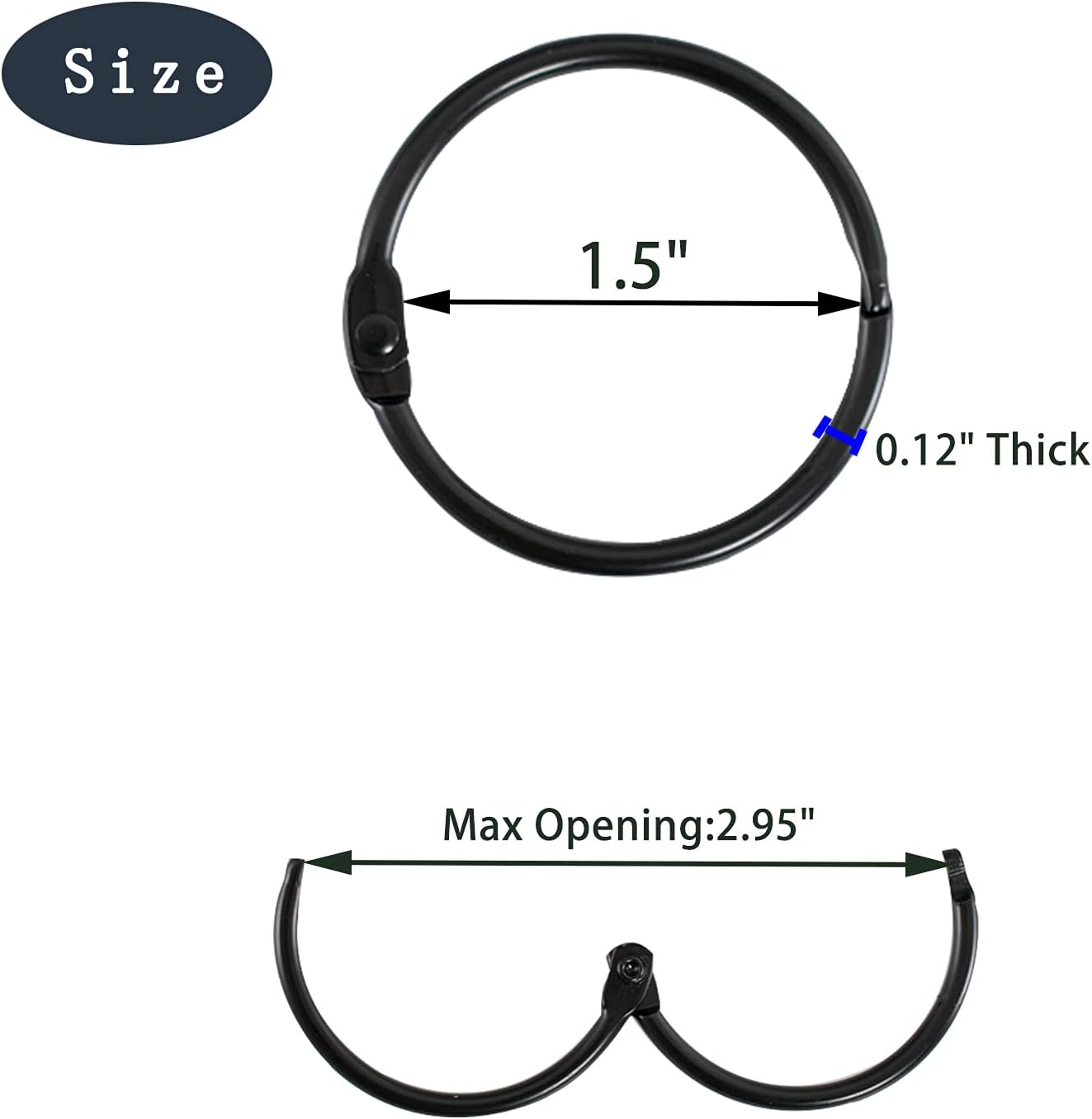 36pcs Shower Curtain Hooks , 1.7" Rust-Resistant Metal Round Shower Rings for Bathroom Rod Curtains, Changing Room, Windows, Home Decoration, Movable Clasp (Black) : Everything Else