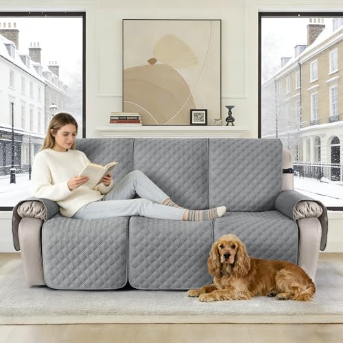 Image of TAOCOCO Recliner Sofa Protector,3 Seater Recliner Covers,Waterproof Recliner Sofa Covers,Non Slip Recliner Chair Covers,Armchair Covers for Pets,Reclining Sofa Covers with Pockets(Light Grey)