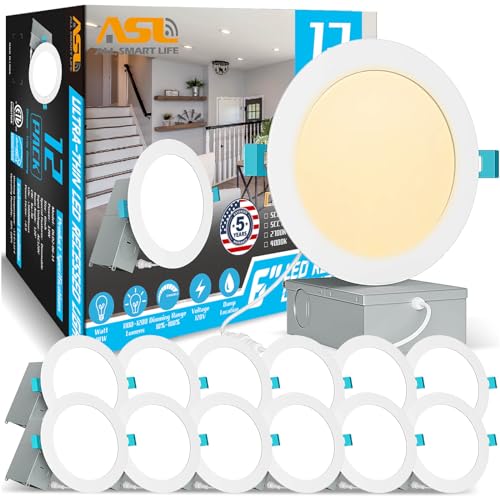 Allsmartlife 12-Pack 6 Inch LED Recessed Light, 3000K 14W=150W 1200LM Dimmable Ultra-Thin Canless LED Recessed Ceiling Light, High Brightness Can-Killer Downlight Junction Box ETL by Allsmartlife - Used condition - US$22.34