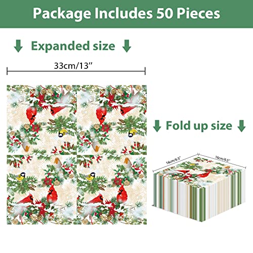 50pcs Christmas Cardinal Guest Napkins 3 Ply Disposable Paper Pack Red Cardinal Bird Paper Luncheon Dinner Hand Napkins Red Christmas Bird Birthday Party Decor Bird Party Supplies – Image 3