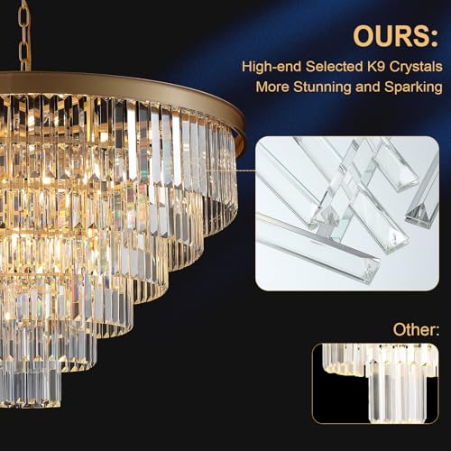 Image of Modern Gold Crystal Chandelier 35 inchLarge Chandeliers for High Ceiling Foyer