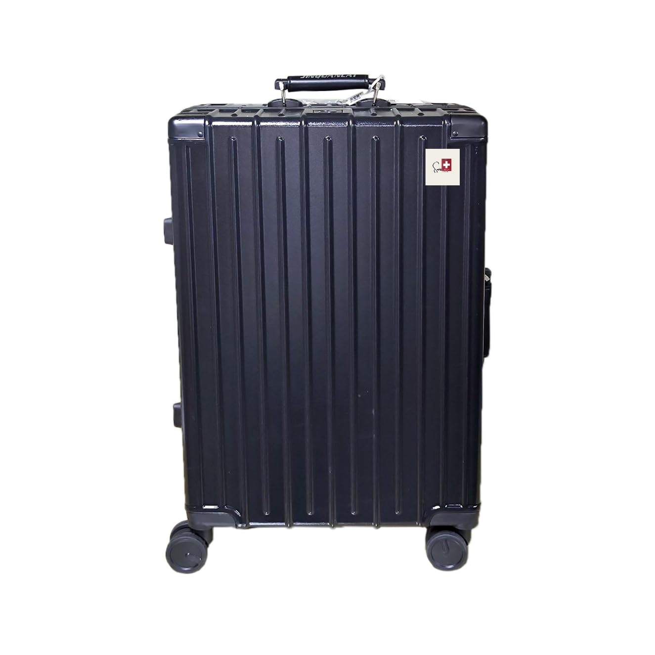 SWISSCASE Hardshell Waterproof Luggage, 24 Inches, Double Spinner Wheels, TSA Lock, Aluminium Frame, Lightweight, E039 Black