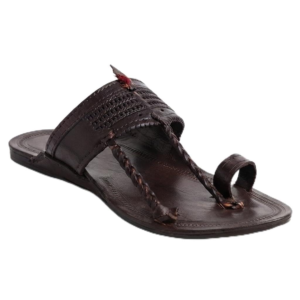 Men’s Luxury Handcrafted Genuine Leather Kolhapuri Slippers -D-E44(Brown)-6-image-40