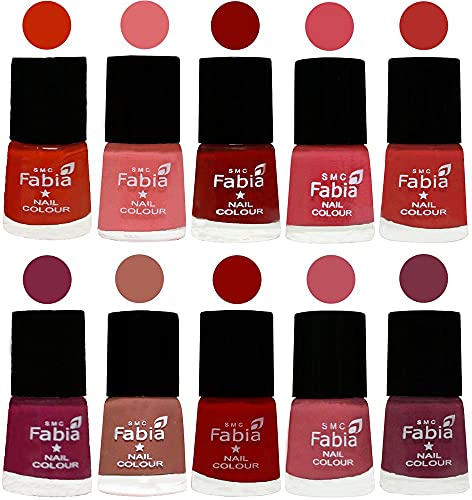 Image of SMC Fabia ALL IN ONE (PACK OF 10), Long Lasting Glossy Nail Polish, 6 ml Each, All Vibrant Colours,02325