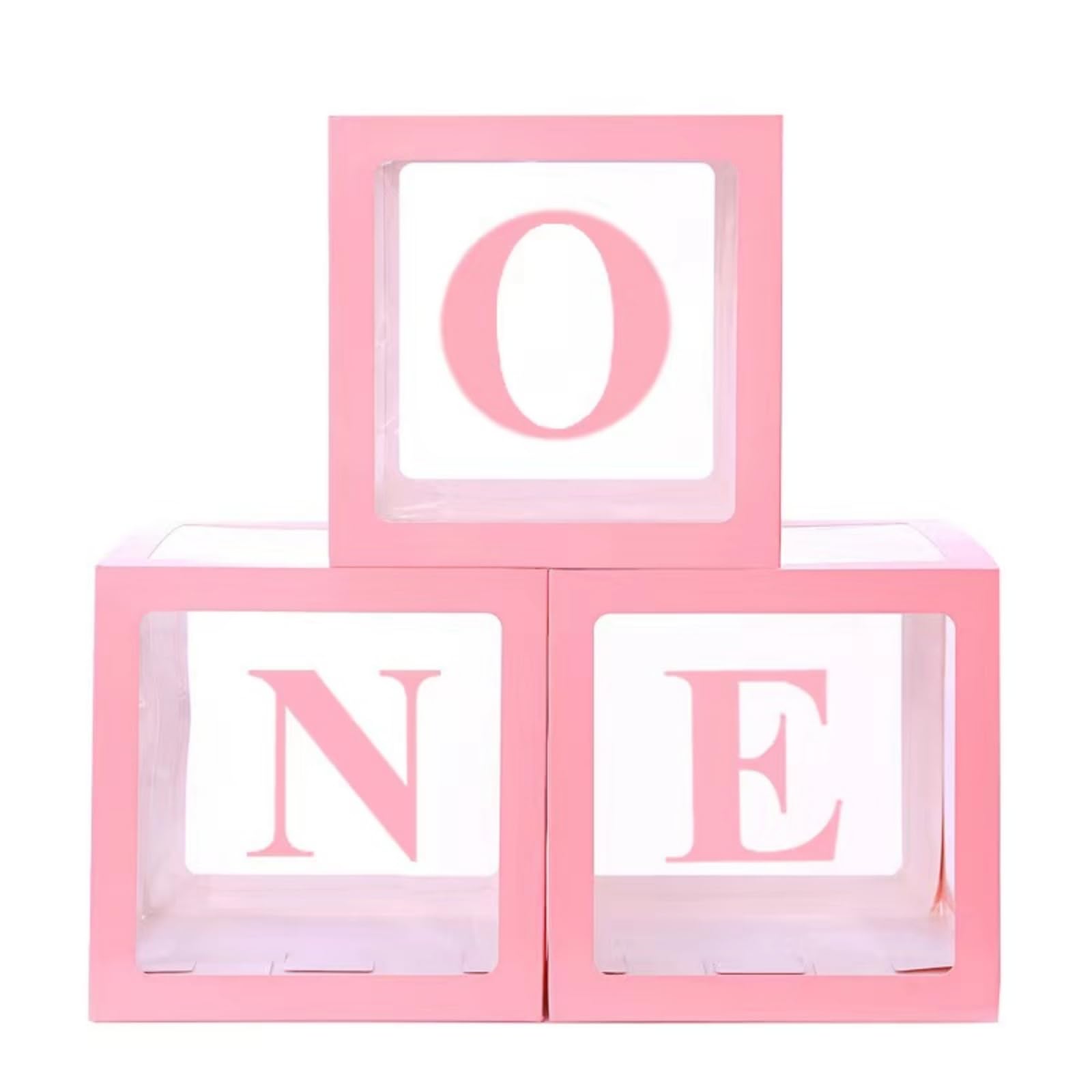 Pink One Boxes for 1st Birthday - One Balloon Box With 20 Balloons, Baby Girl & Boy First Birthday Party Decorations, Anniversary Photoshoot Props Backdrop