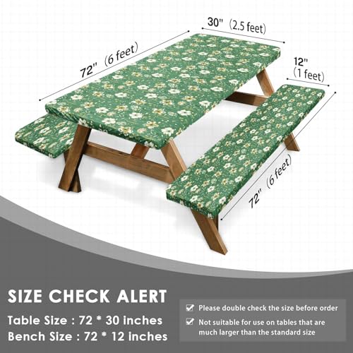 Britown Picnic Table Cover with Bench Covers Elastic Edges, Green Wild Flower Fitted Table Cover, Outdoor Patio Camping Essentials 72 Inch 3PCS, Waterproof Fitted Tablecloth with Drawstring Bag - Image 3