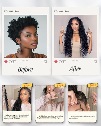 Deep Wave Bulk Braiding Hair Extensions-20 Inches 4 Bundles Natural Black Synthetic Curly Hair Bundle for Braiding,No Weft Braids for Human(20"-4 Bundles,1B#)