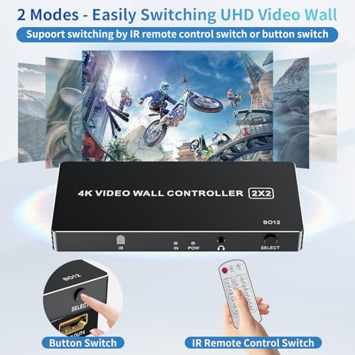 Procesador de pared de TV 4K LUKFOCAB con 8 modos de empalme y control remoto IR para pantallas 6