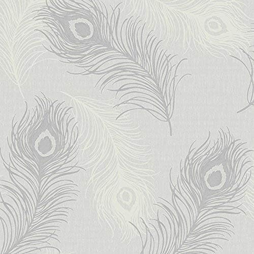 Debona Viola Feather Pattern Glitter Motif Bird Textured Vinyl Wallpaper (Grey 40915)