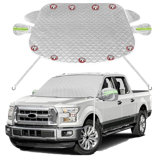 Image of Windshield Snow Cover for Ice with Magnetic Edges,65 * 50in Windscreen Frost Protector with Side Mirrors Cover,5 Layers Protection,Winter Frost Ice Guard for Car,SUV,Pickup Truck (Silver)