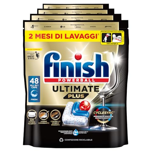 Finish Powerball Ultimate Plus 192 Pastiglie Capsule Classico Lavastoviglie Contro