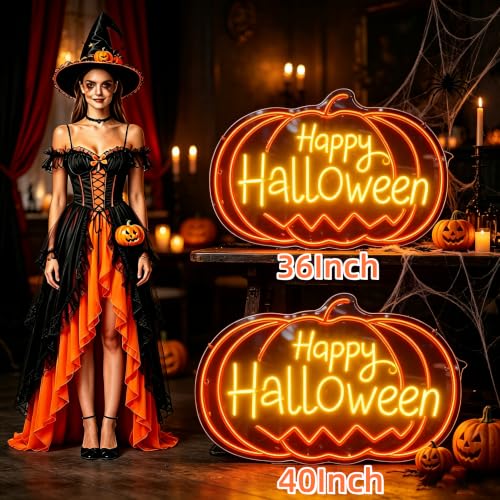 Image of Custom Happy Halloween Neon Sign,20-40 Inch Halloween Led Sign, Personalized Pumpkin Halloween Light Up Sign for Wall,Window,Room,Home,Party,Indoor,Commercial