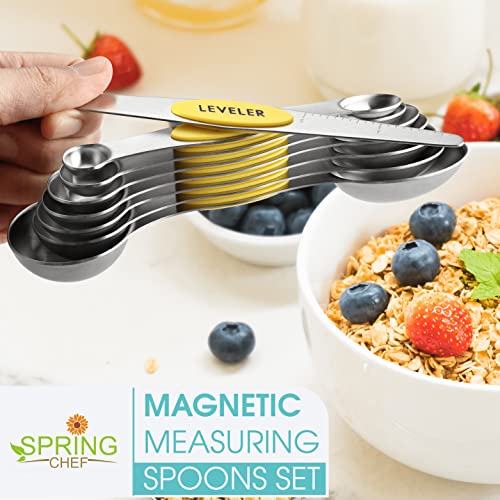 Image of Spring Chef Stainless Steel Magnetic Measuring Spoons Set of 8, Yellow