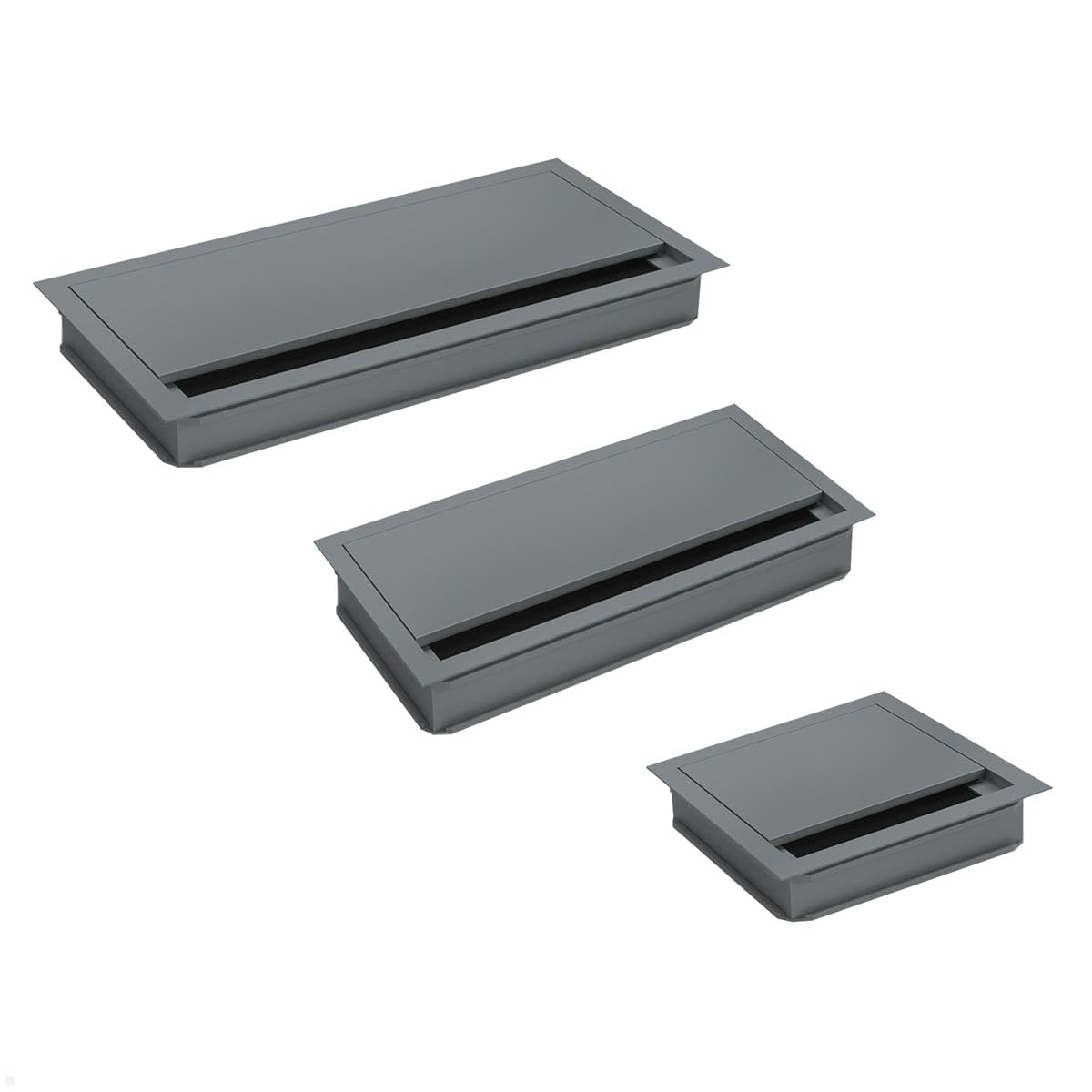 Kabelmanagement Kabeldurchführung 120x120x25 mm, Aluminium, Grau