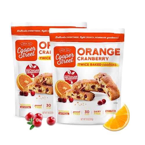 Cooper Street Cookies All Natural Twice Baked Crispy Cookie, Peanut & Dairy Free, Biscotti Style 18oz, Orange Cranberry (18 Ounce (Pack of 2))