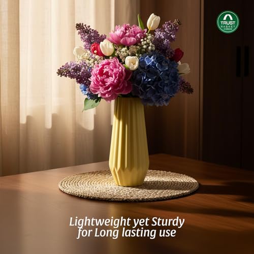 Image of TrustBasket Serene Flower Vase Blue White Yellow Set of 3 Decorative Plastic Table Accent for Living Room, Bedroom & Dining Table, Modern Home Decor Display for Fresh or Artificial Floral Arrangements