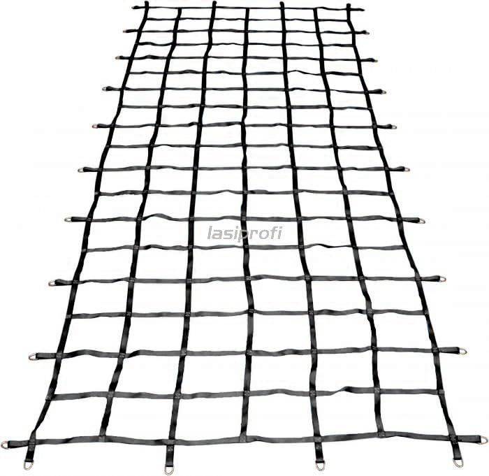 Ladungssicherungsnetz für Kleintransporter | aus 25 mm Gurtband | schwarz | mit D-Ringen (4,00 x 1,60 m)